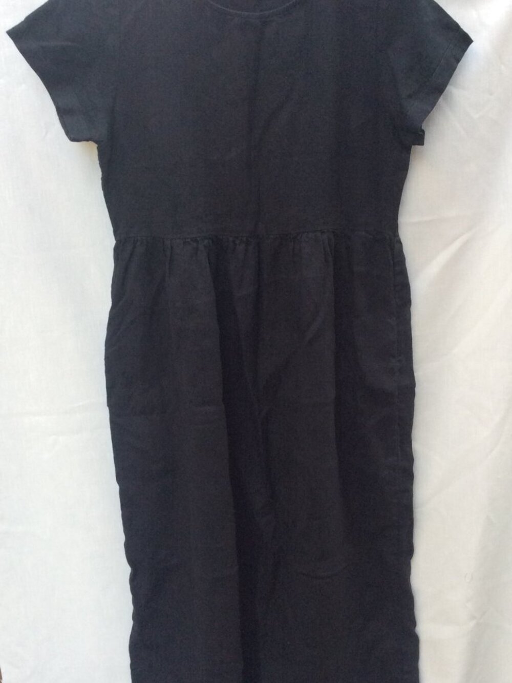 Pyne & Smith Black Linen Midi Dress with Back Waist Tie - Size M
